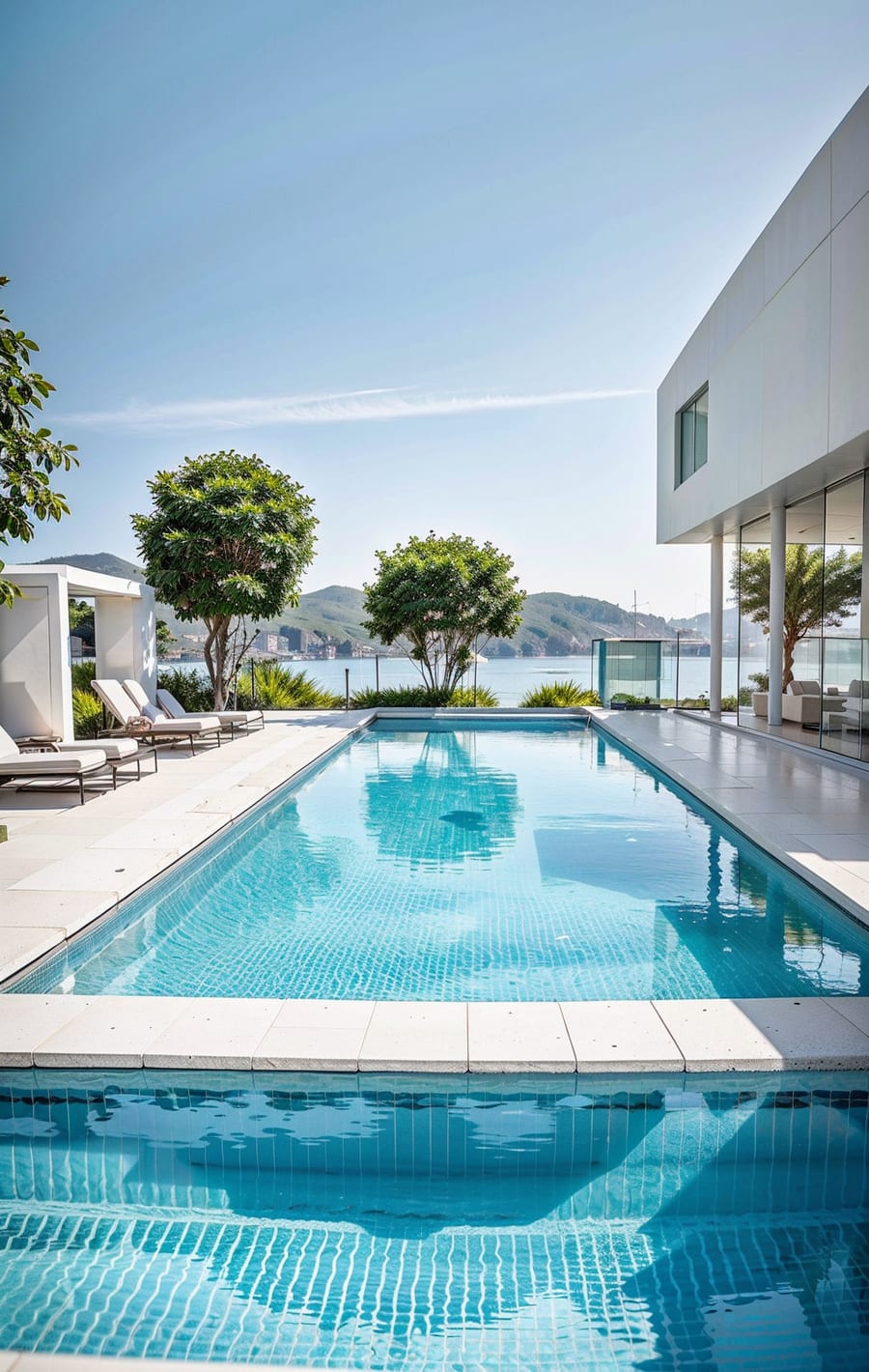 Fond de piscine impeccable, eau limpide